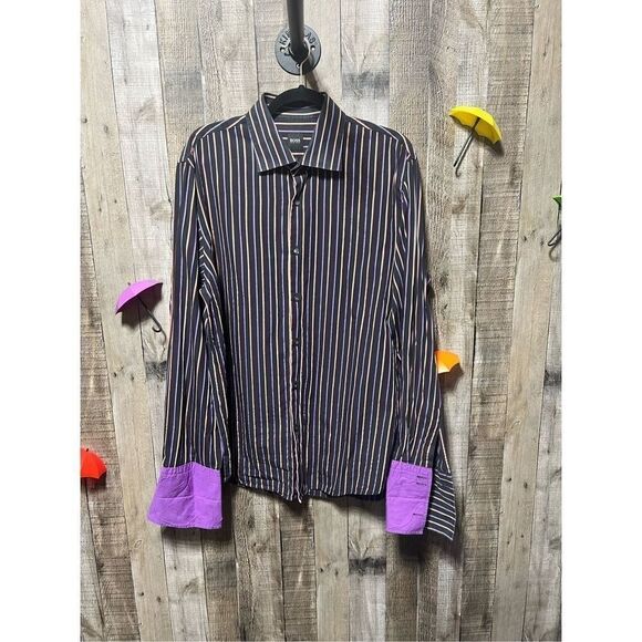Hugo Boss Black label Party Stripe Button Down French Cuff - Picture 1 of 4